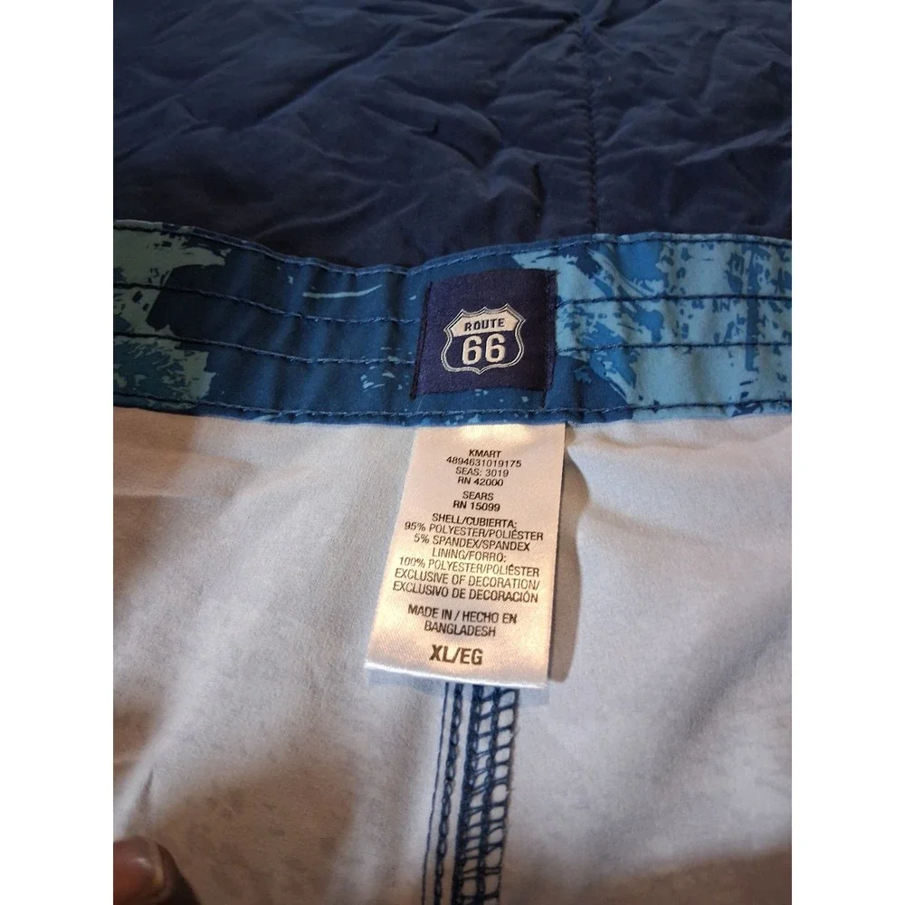Route 66 Mens XL Board Shorts Blue Abstract Print‎ Swim Trunks Quick Dry Pocket